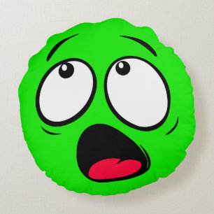 Scared Green Dayglow Emoji Round Pillow Rond Kussen