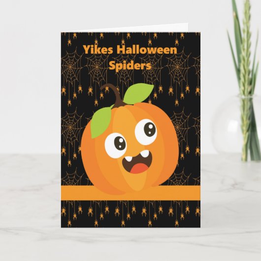 Scared Halloween Pumpkin met Spiers en Webs Kaart (Voorkant)