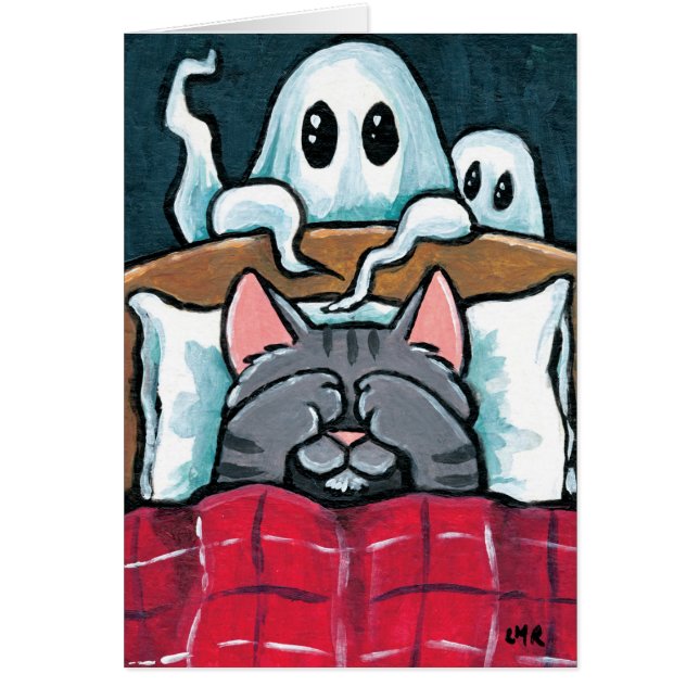Scared of Ghosts Tabby Cat in Bed Illustration (Voorkant)