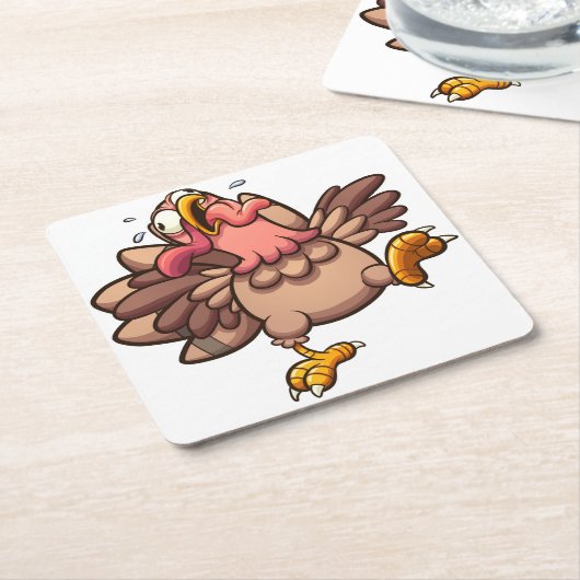 Scared Turkey Runing Vierkante Kartonnen Onderzetter (Schuin)
