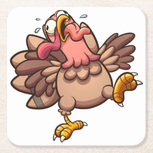 Scared Turkey Runing Vierkante Kartonnen Onderzetter