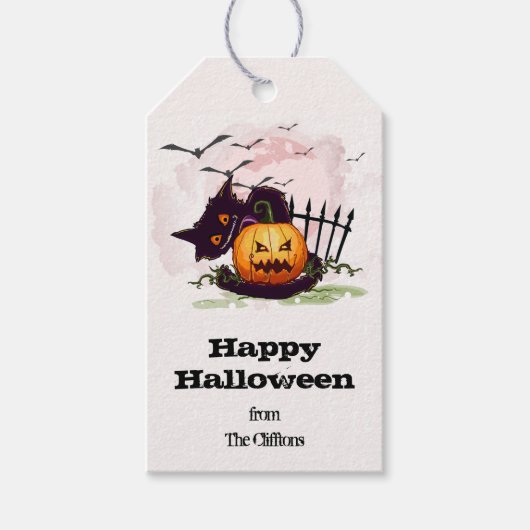 Scaredy Black Cat Happy Halloween Cadeaulabel (Voorkant)