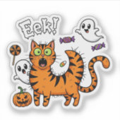Scaredy Cat - Grappige Halloween Ghost Sticker (Voorkant)