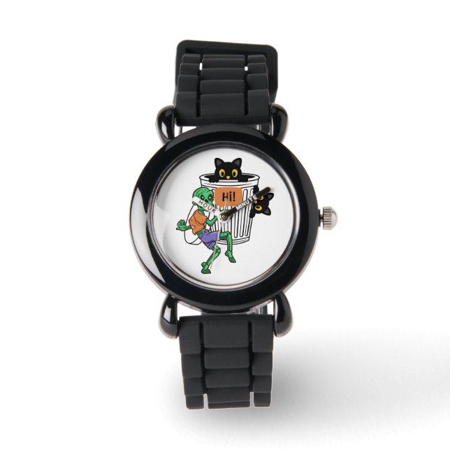Scaredy Cat Halloween Horloge (Voorkant)