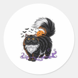 Scaredy Persian - Pluizige Perzische kat Halloween Ronde Sticker