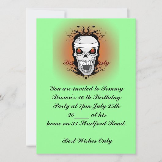 Scarey 16 th Birthday Party Invitation Kaart (Voorkant)