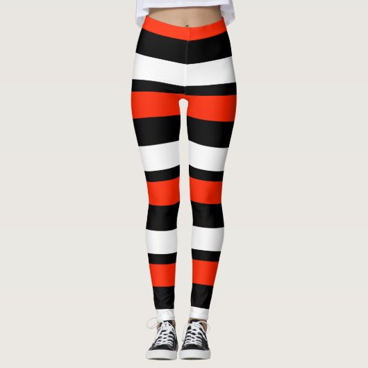 Scarlet Black en White, horizontaal gestreept Leggings (Voorkant)