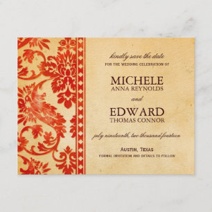  Scarlet Damask Lace sparen de Datum Save The Date