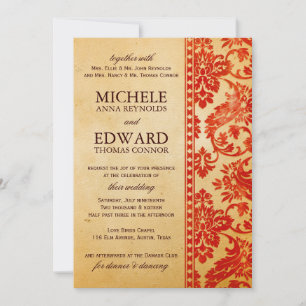  Scarlet Damask Lace Wedding Kaart