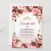Scarlet Enchanted Floral Gold Princess Quinceanera