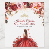 Scarlet Enchanted Floral Gold Princess Quinceanera Wijn Etiket (Enkel label)