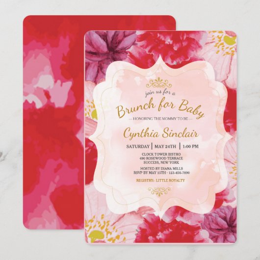 Scarlet Floral Invitation Kaart (Voorkant / Achterkant)
