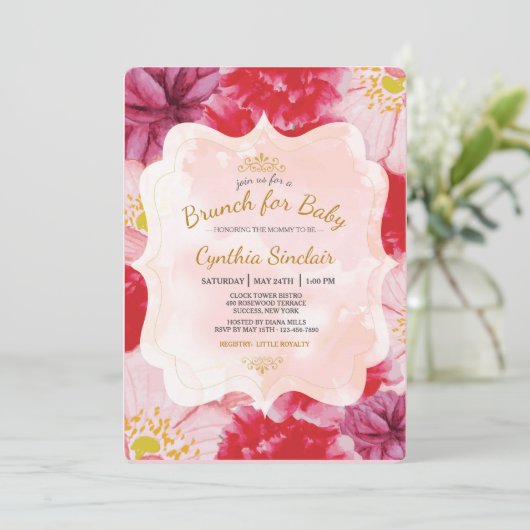 Scarlet Floral Invitation Kaart (Staand voorkant)
