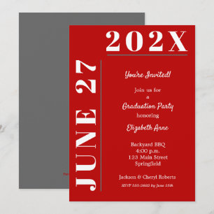 Scarlet Gray White Graduation Party Kaart