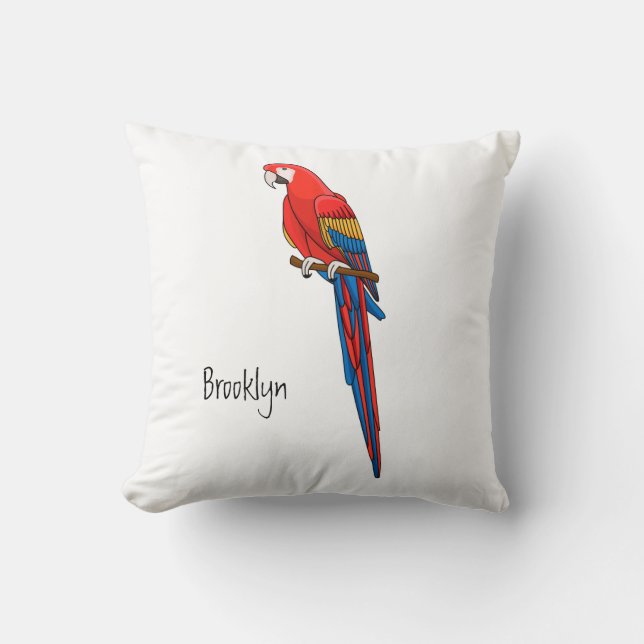 Scarlet macaw parrot cartoon illustratie kussen (Voorkant)