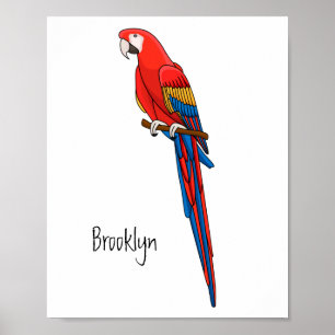 Scarlet macaw parrot cartoon illustratie poster