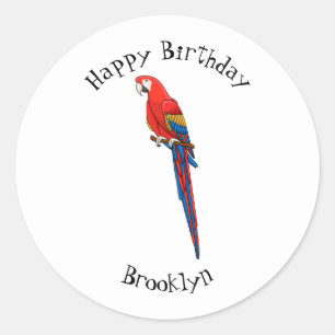 Scarlet macaw parrot cartoon illustratie ronde sticker