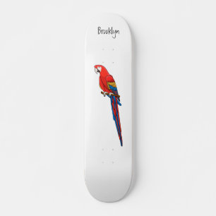 Scarlet macaw parrot cartoon illustratie skateboard