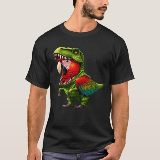 Scarlet Macaw Parrot draagt een dinosaurus outfit T-shirt (Voorkant)