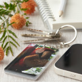 Scarlet Macaw Parrot Eating Toast Sleutelhanger (Voorkant Rechts)