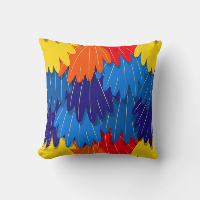 Scarlet Macaw Parrot Feathers Kleurrijk Kussen (Voorkant)