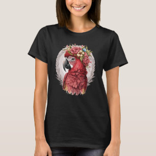 Scarlet Macaw Parrot Waterverf Bird Flower Crown T-shirt