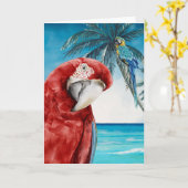 Scarlet Macaw Parrot Waterverf Tropisch Kaart (Gele Bloem)