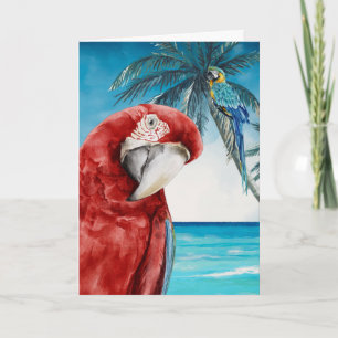 Scarlet Macaw Parrot Waterverf Tropisch Kaart