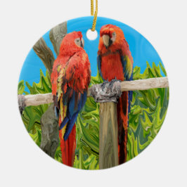 Scarlet Macaw Parrots Perching Keramisch Ornament
