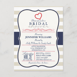 Scarlet, Navy, Eggshell Stripes Vrijgezellenfeest Uitnodiging Briefkaart