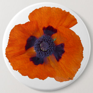 Scarlet Oranje Poppy 1 Ronde Button 6,0 Cm