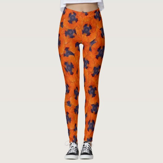 Scarlet Oranje Poppy Seamless Pattern Leggings (Voorkant)