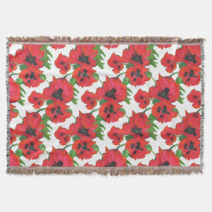 Scarlet Oriental Poppies on White Pattern Deken