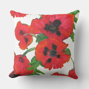 Scarlet Oriental Poppies Pattern on White Kussen