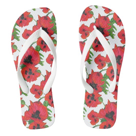 Scarlet Oriental Poppies Pattern on White Teenslippers (Voetbed)