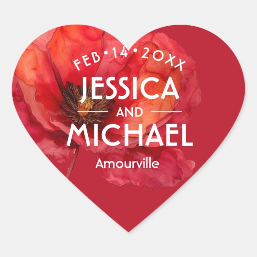 Scarlet Petal Elegance Hart Sticker (Voorkant)