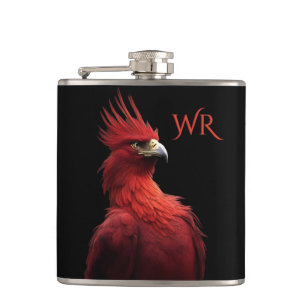 Scarlet Phoenix zit trots op monogram Heupfles