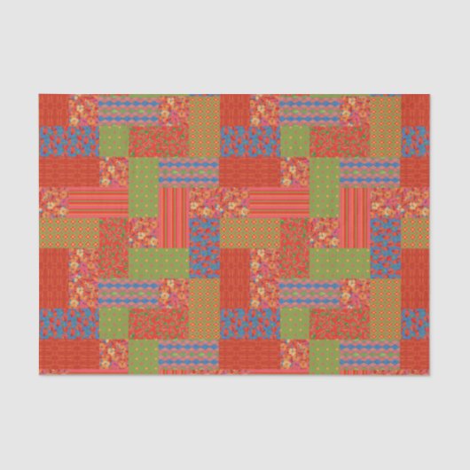 Scarlet Poppies Patronen Nostalgic Faux Patchwork Tissuepapier (Voorkant)