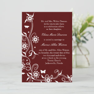 Scarlet Red Floral Faire-part de mariage