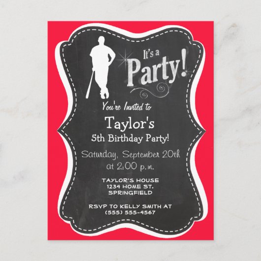 Scarlet Red Honkbal; Softbal Uitnodiging Briefkaart (Voorkant)