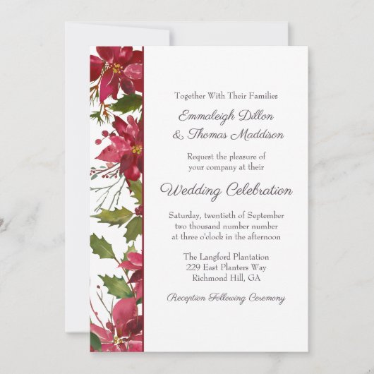 Scarlet Red Poinsettia Bloemenbruiloft Kaart (Voorkant)