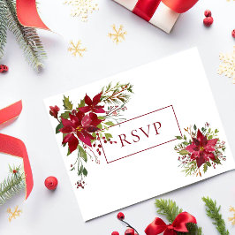 Scarlet Red Poinsettia Bloemenbruiloft RSVP Uitnodiging Briefkaart