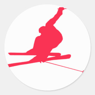 Scarlet Red Snow Ski Ronde Sticker
