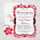 Scarlet Red & White Tropical Housewarming Party Kaart (Voorkant / Achterkant)