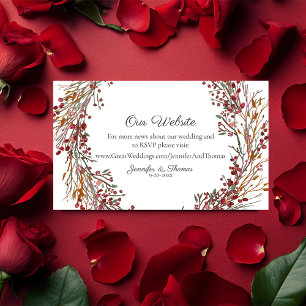 Scarlet Rode Winter Krans Bloemen Bruiloft Website Informatiekaartje