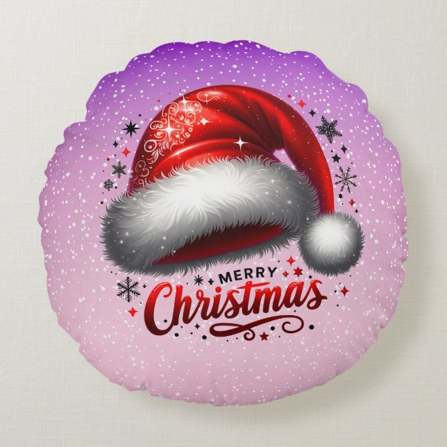 Scarlet Santa Hat Glow  Rond Kussen (Voorkant)