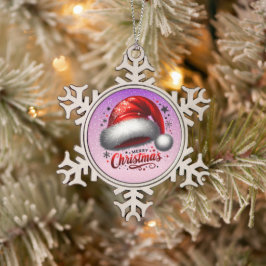Scarlet Santa Hat Glow  Tin Sneeuwvlok Ornament
