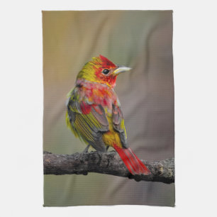 Scarlet Tanager Molting - Originele foto Theedoek