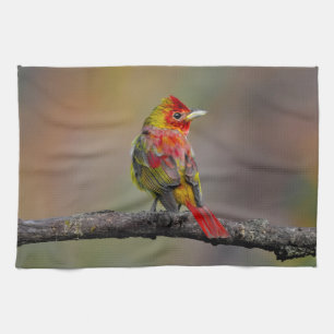 Scarlet Tanager Molting - Originele foto Theedoek