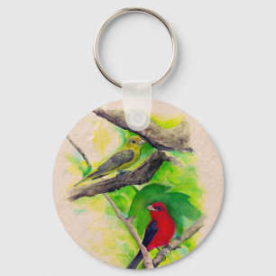 Scarlet Tanagers Vogels Waterverf schilderen Sleutelhanger